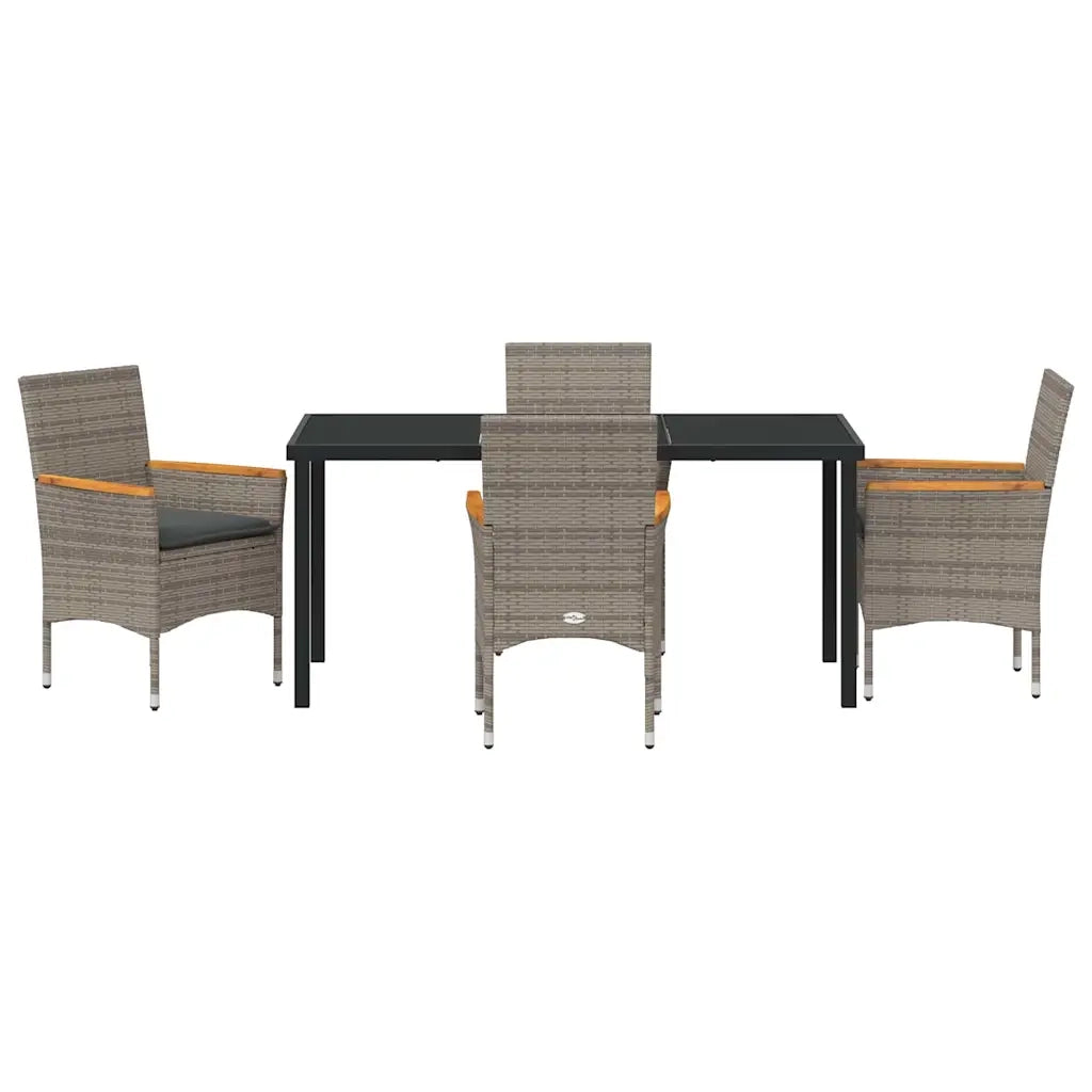 Set da Pranzo per Giardino con cuscino 5 pcs Grigio polyrattan