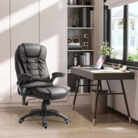 Poltrona Massaggiante da Ufficio ad Altezza Regolabile con 6 Punti Massaggianti, in PU, 62x68x111-121 cm, Marrone