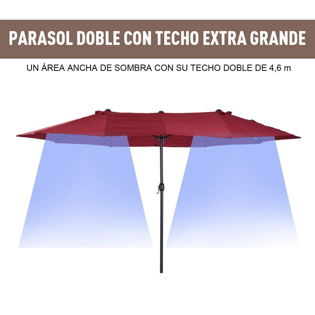Ombrellone Doppio da Giardino ¨C Xylo ¨C 455x265x238 cm Rosso Vino con Manovella