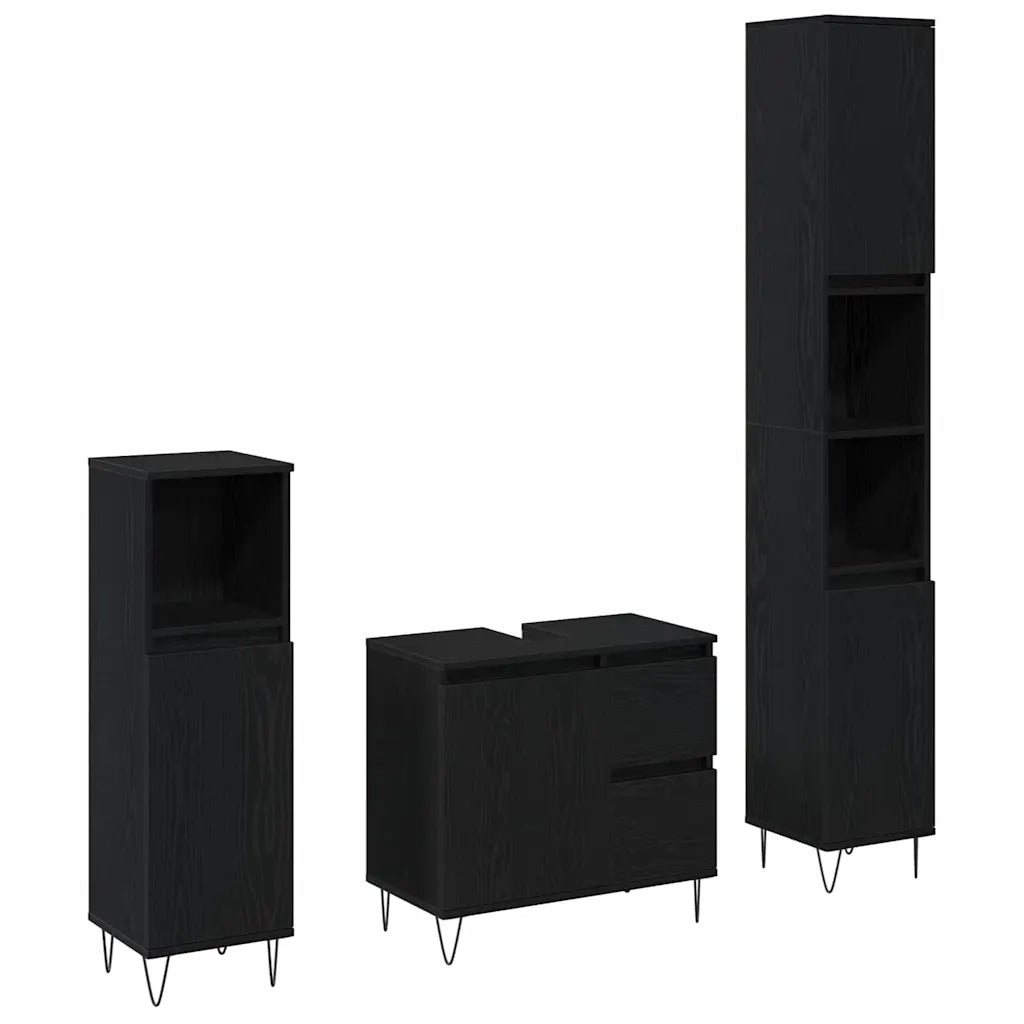 Set di mobili per il bagno 3 pcs Rovere Nero 30 x 30 x 190 cm 3333097