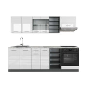 Cucina componibile R-Line Bianco lucido/Antracite 240 cm, PL Marmo Vicco