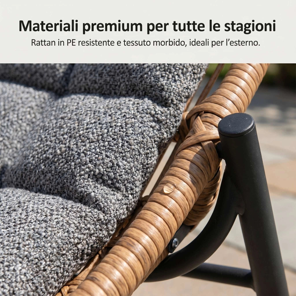 Marvin Set Salotto da Giardino 2 Posti in Polyrattan con Cuscini e Tavolino, Arredo Esterno per Terrazzo Balcone Veranda