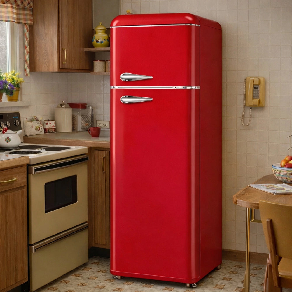 Frigorifero 240L Doppia Porta Design Anni 50 Frigo Rosso Salvaspazio 54.5x147cm