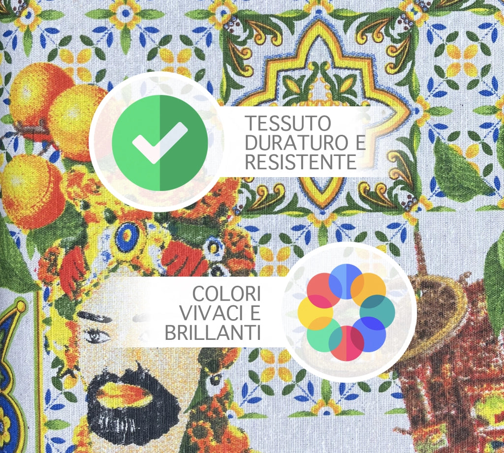 Telo Arredo In Cotone Panama Stampato Varie Fantasie GrandFoulard Copridivano Copriletto Sofà Prodotto Italiano Singolo e Matrimoniale  - Sicilia - 2 Posti