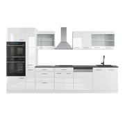 Cucina componibile R-Line Bianco lucido/Bianco 350 cm con armadio alto, PL Antracite Vicco