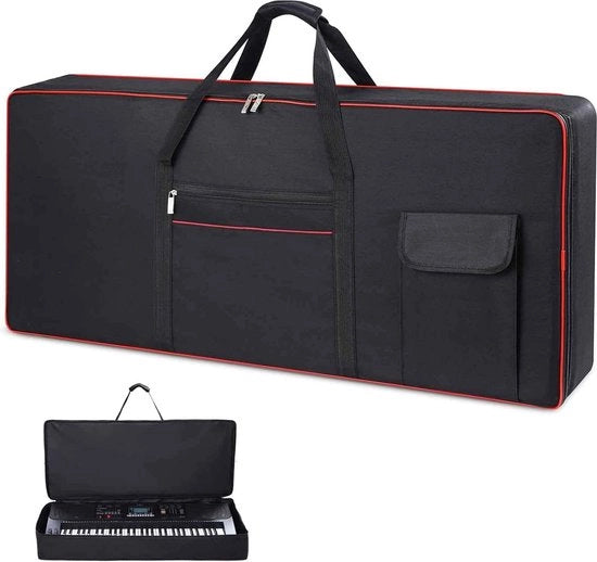 Tastiera da 61 tasti, borsa per tastiera da 61 tasti, copertura 600D Oxford, borsa per tastiera da 61 tasti, impermeabile e resistente al polvere, nero con filo rosso, borsa per tastiera (A)