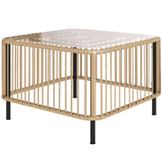 Tavolino da giardino con piano in vetro temperato; in rattan; per terrazza e balcone; 65 × 65 × 43 cm