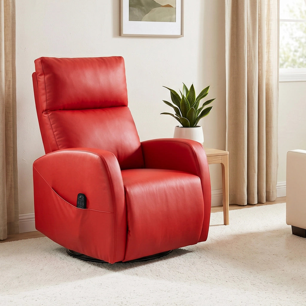 Poltrona Massaggiante 73,5x97x108 cm Reclinabile e Riscaldante con Poggiapiedi e Telecomando in Pelle PU Rosso