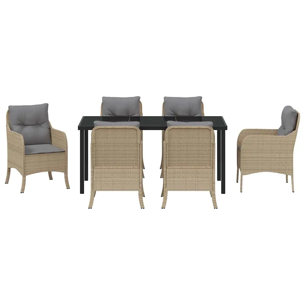 Set da Pranzo per Giardino con cuscino 7 pcs Beige polyrattan 3380180