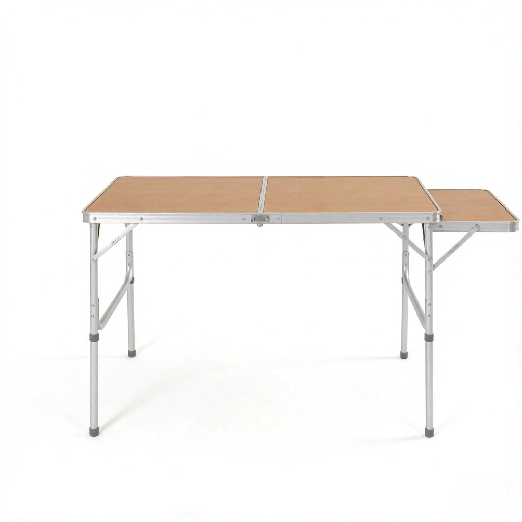 Tavolo da campeggio pieghevole con ripiano estensibile altezza regolabile 2 livelli in alluminio MDF multicolor