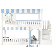 Letto a Castello 90 x 200 cm - Scala con Contenitore; Sponde e Spazio Sottoletto - Bianco e Blu