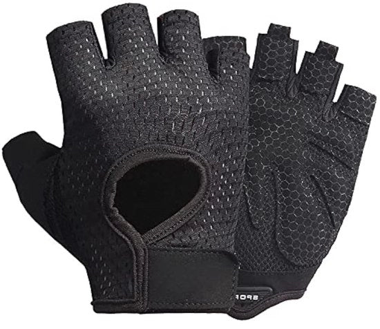 Adattabili guanti da fitness antiscivolo per allenamento con chiusura polsabile - guanti da sport adattabili per donne/uomini con microfibra respirante - guanti corti da allenamento neri con dita corte