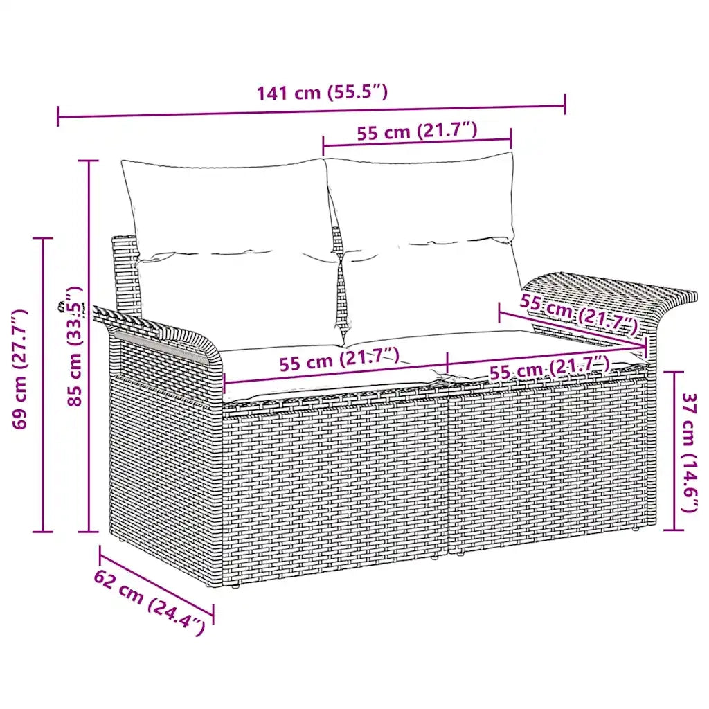 Divano da giardino con cuscino Nero 141 x 62 x 69cm polyrattan 42006701