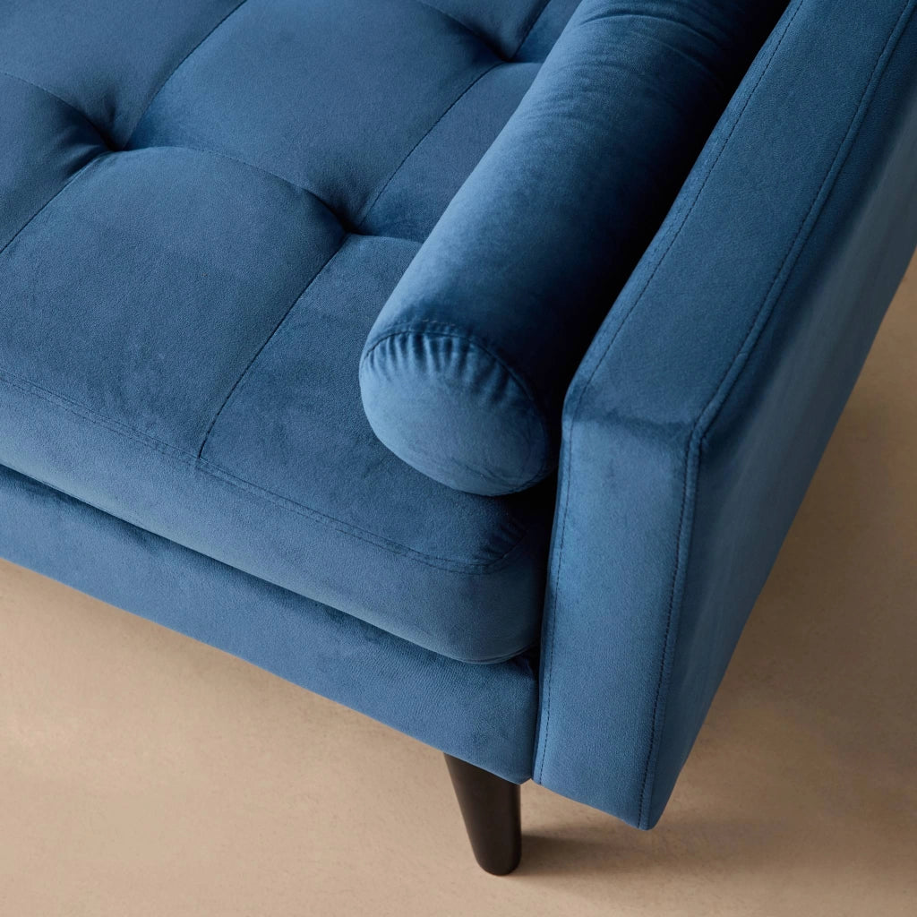 Divano con gambe in legno, 3 posti, blu navy
