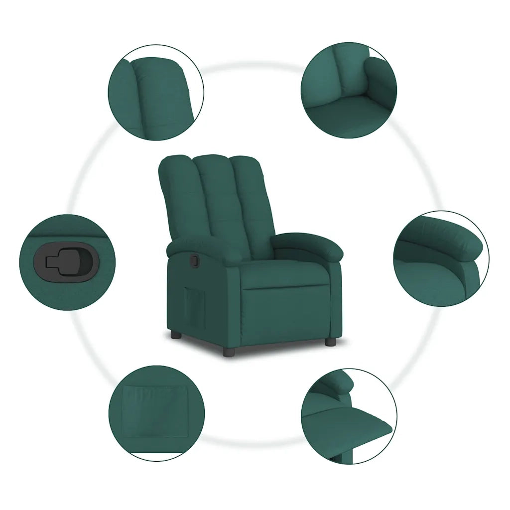 Divano Sedia-Poltrona Reclinabile in Tessuto Verde Scuro 832364