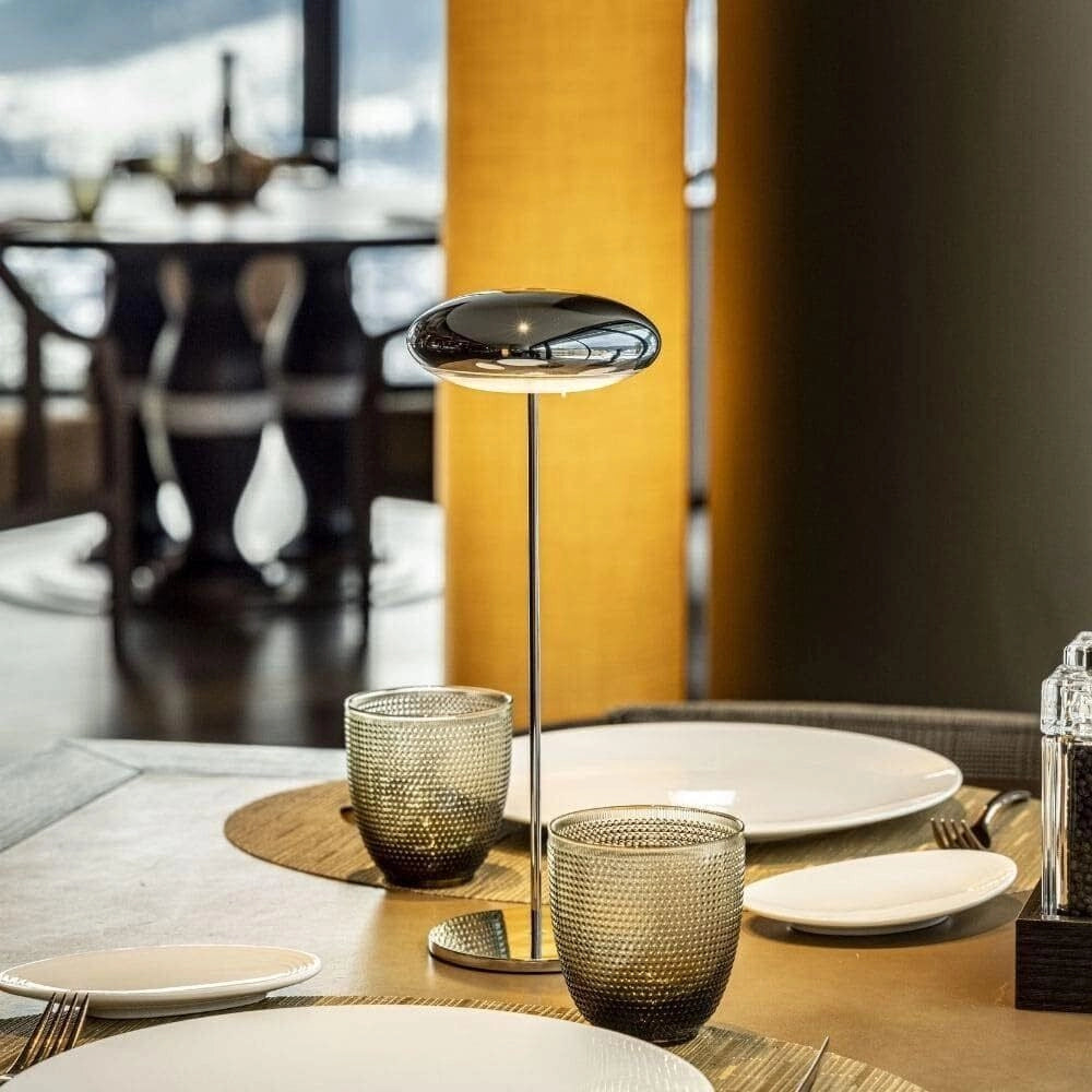 Broggi DESIGN 4110517001 Nuvola Lampada da Tavolo Portatile LED Ricaricabile con Regolazione Luminosita' e Protezione IP54 colore Acciaio Chrome