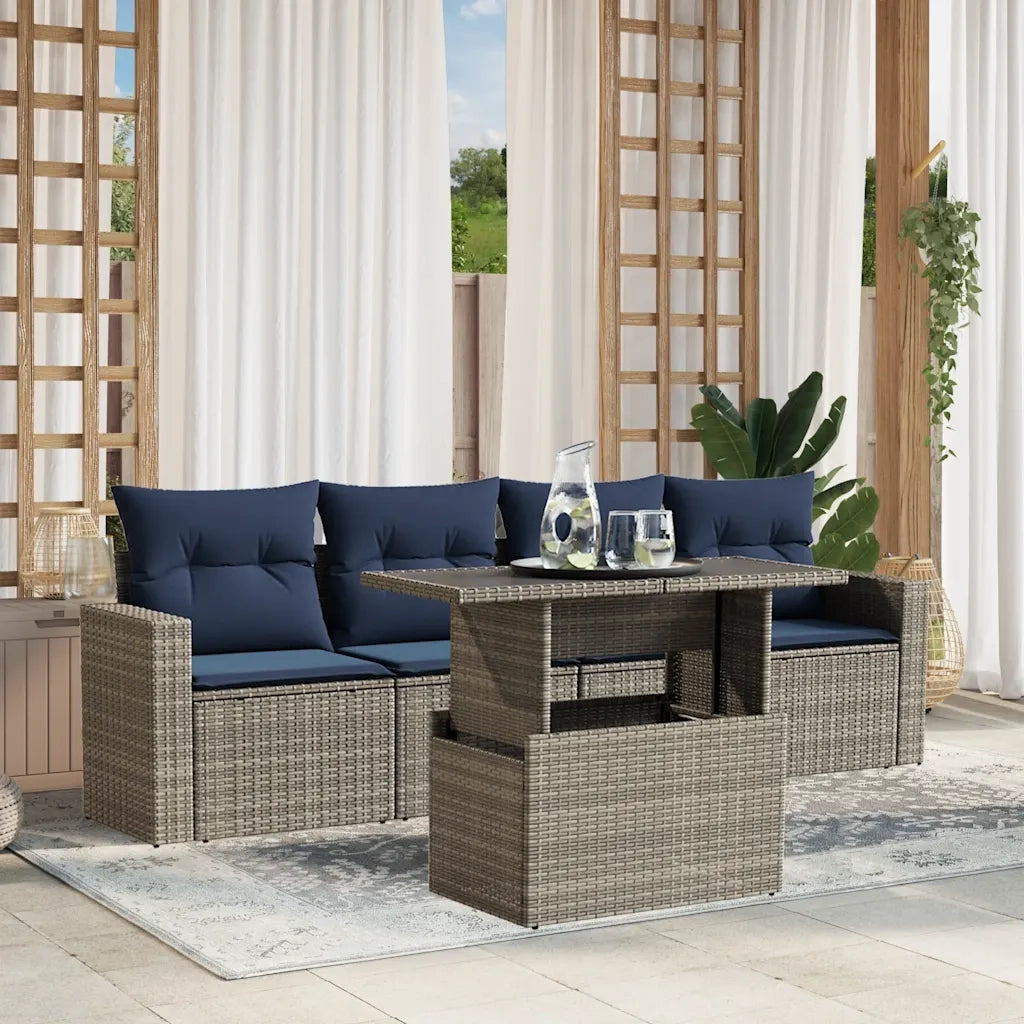 Set Divani da Giardino 5 pz con Cuscini Grigio in Polyrattan 3267101