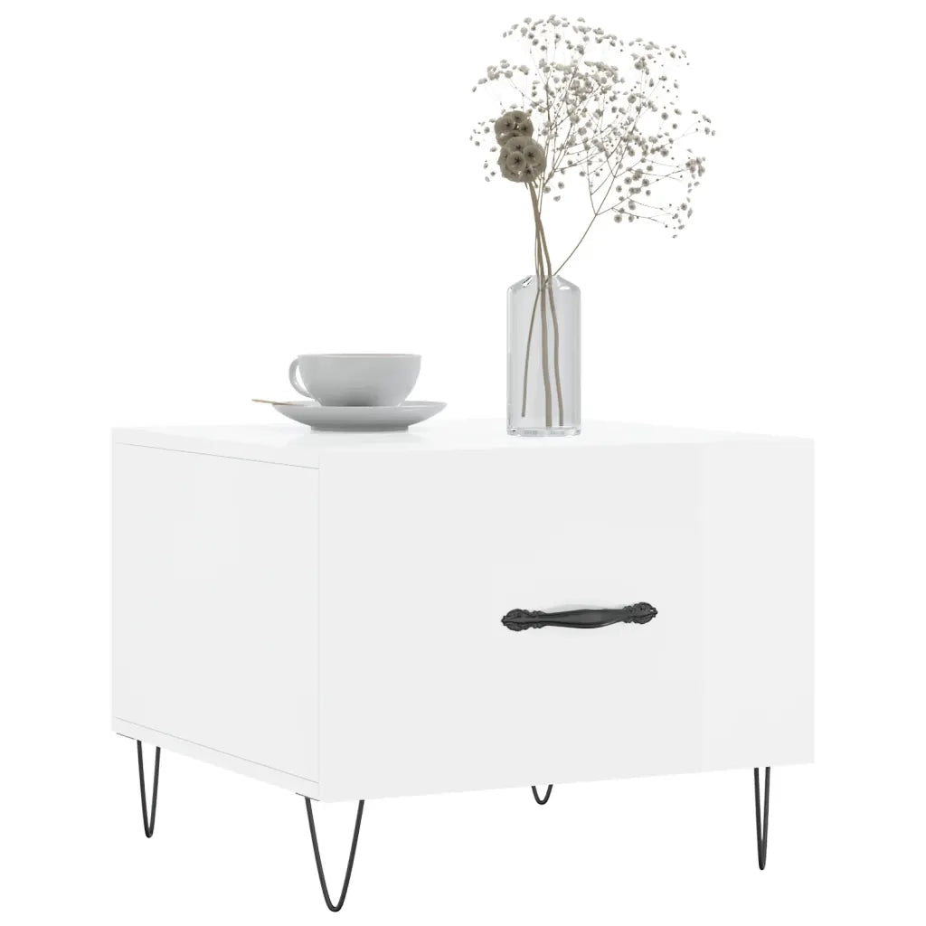 Tavolino da Salotto Bianco Lucido 50x50x40 cm Legno Multistrato 829384