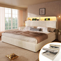 Letto 140x200cm?- Xylo - idraulico LED USB velluto beige