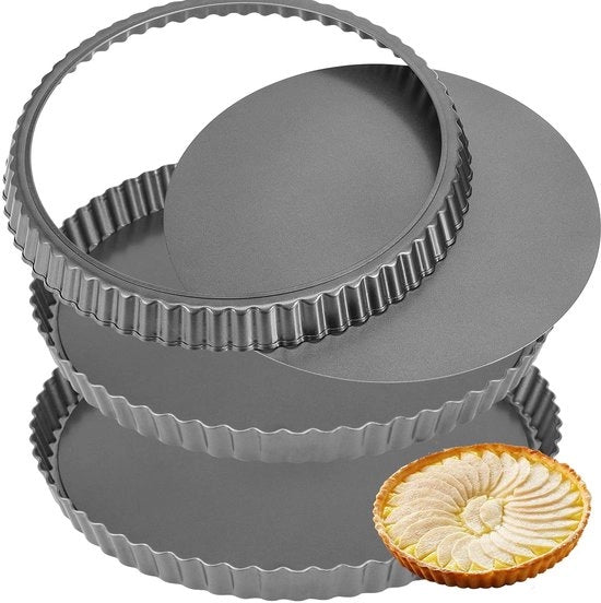 Torta a forma di tarta 10 pollici - Anticorrosione - Base separabile - Bordi rugosi - Acciaio di carbonio premium - Duraturo e resistente