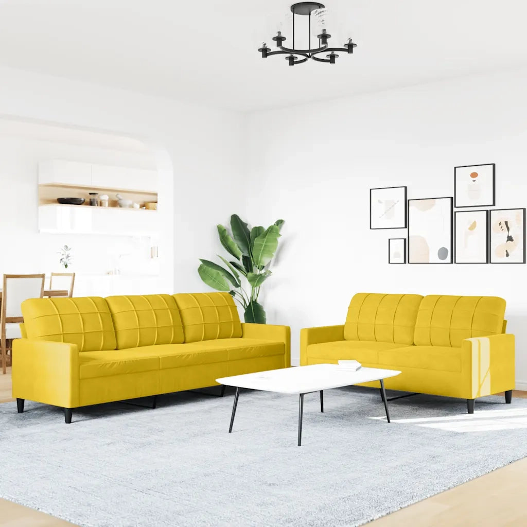 Set di Divani 2 pz con Cuscini giallo in Velluto