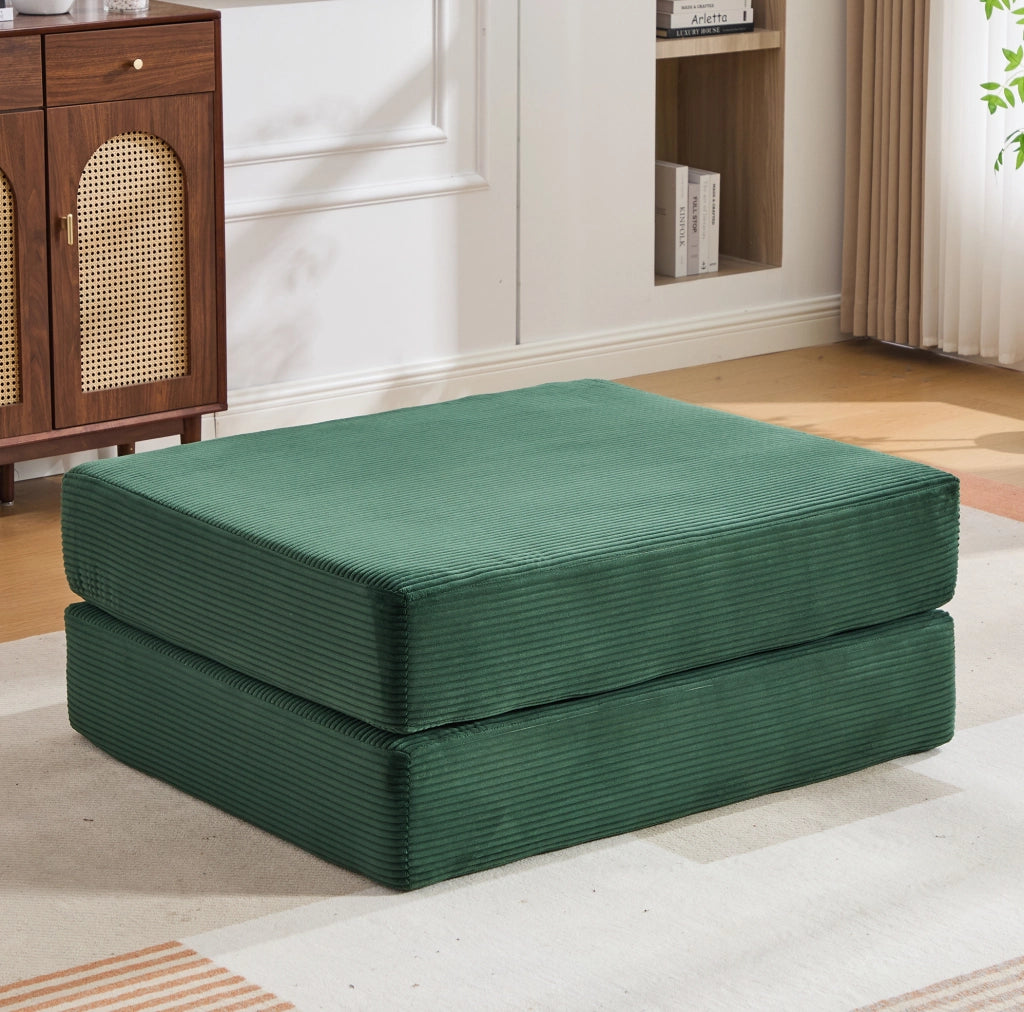 Pouf pieghevole trasformabile in letto singolo; 109x95x43 cm; in corduroy verde smeraldo