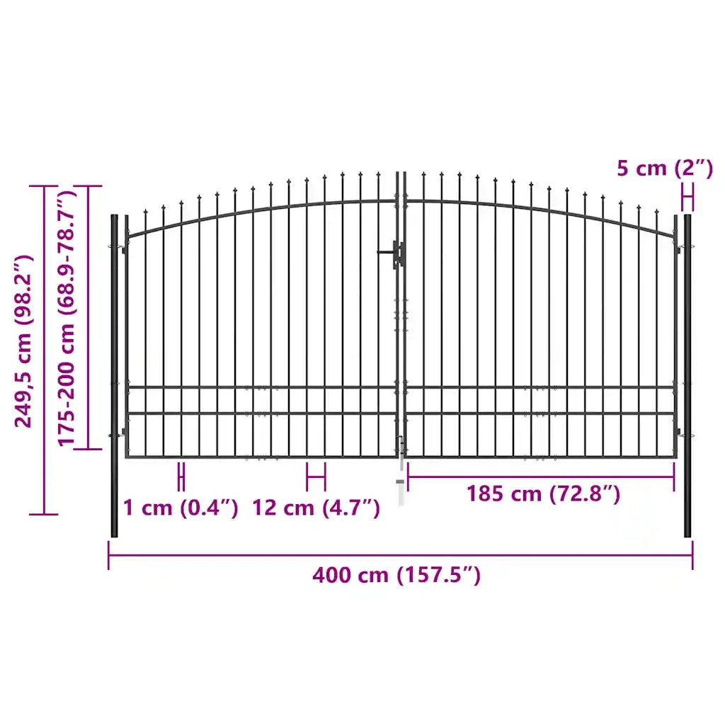 Cancello per recinzione a doppia porta Woerden con punta a lancia 400x249,5 cm 145742