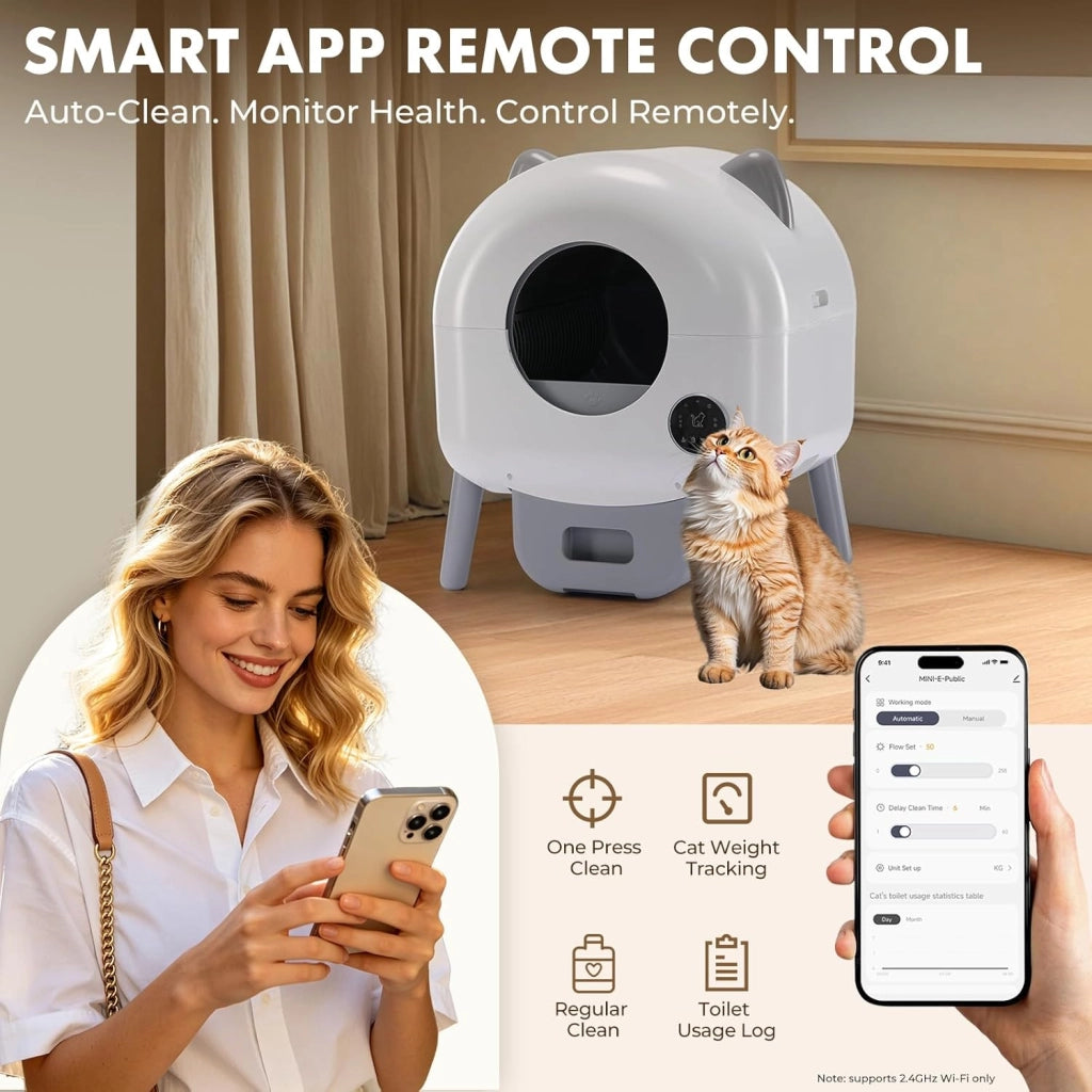 Lettiera per gatti, autopulente, 66 l, automatica, con controllo tramite app e sensore a infrarossi, anti-pizzicamento, per gatti elettrici, con pietra profumata, opaca, ideale per famiglie