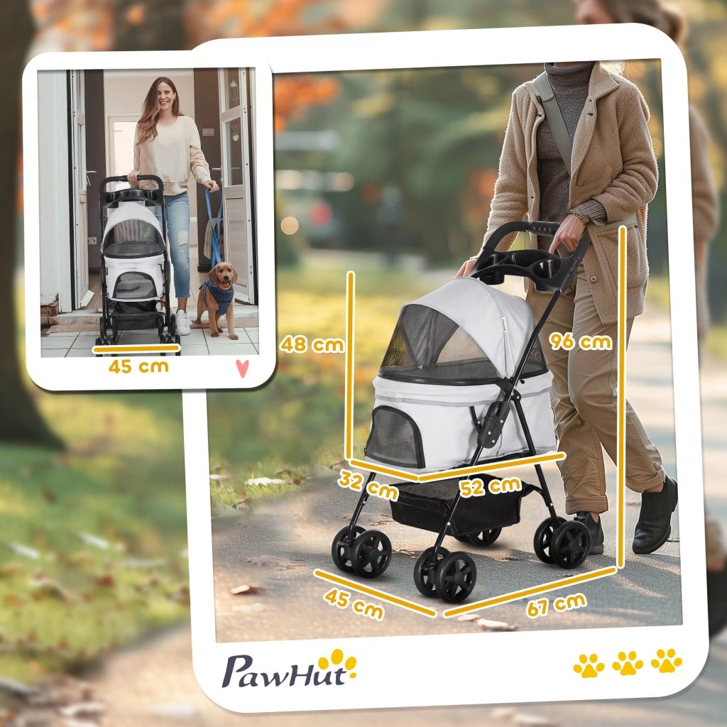 Carrello per Cani Piccoli con 4 Ruote e Finestre ¨C zephmum ¨C Grigio 67x45x96 cm