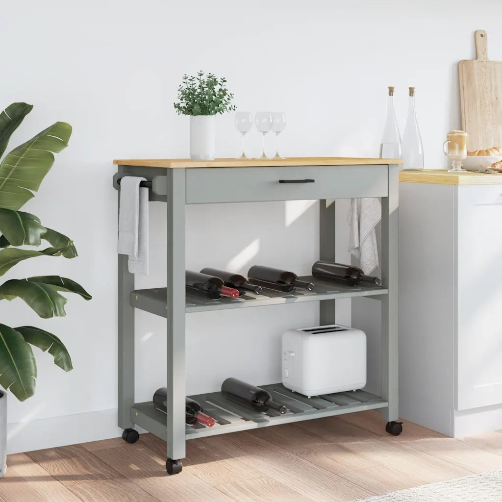 Carrello da Cucina MONZA 84x40x88,5 cm in Legno Massello di Pino 376101
