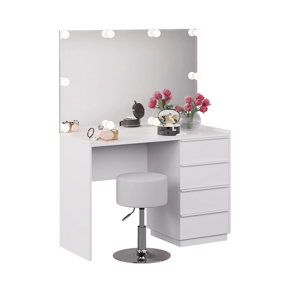 Vicco Tavolo da toeletta Bianco 110 cm con specchio, sgabello e illuminazione a LED