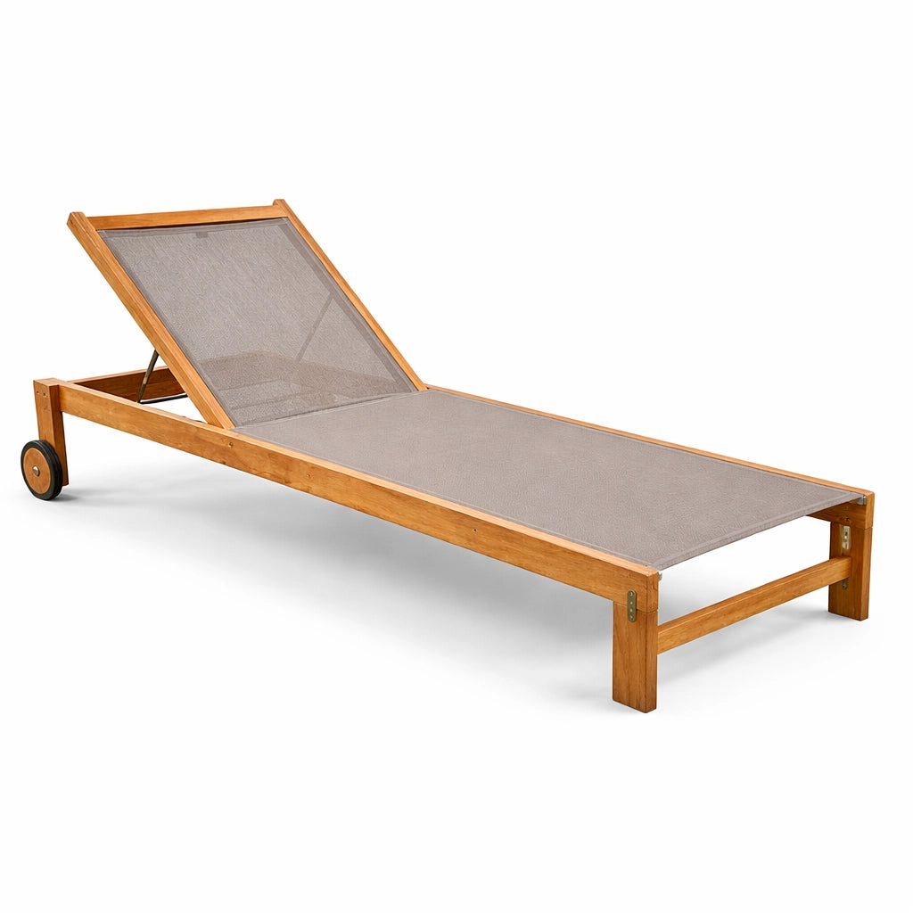 Set 2 Lettini Prendisole in Legno Teak con Ruote - JavaCol. Grey