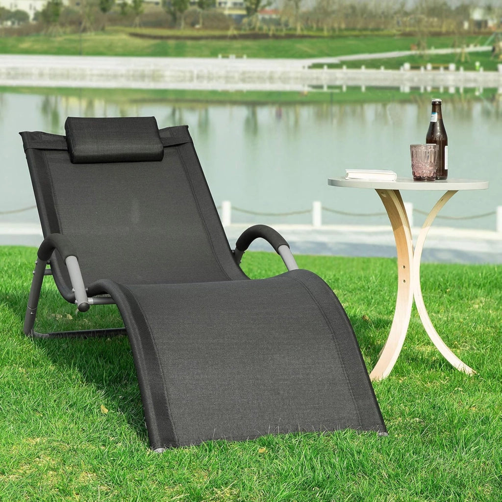 Lettino prendisole da giardino Sedia con poggiatesta Sdraio per esterni giardino spiaggia Sedia da campeggio Nero 165x55x67 cm OGS38-SCH