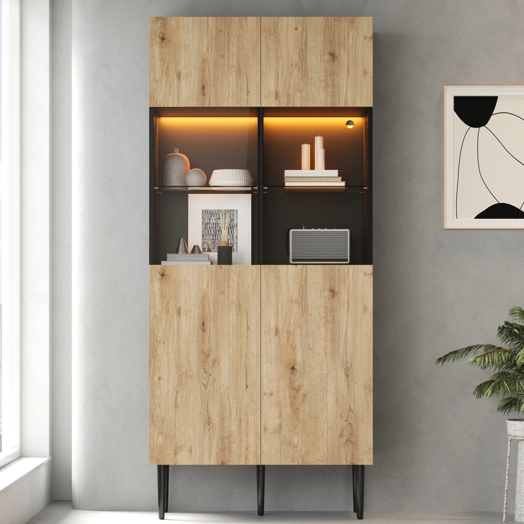 Vetrina moderna LED 80x35x180 cm in MDF, vetro temperato e metallo