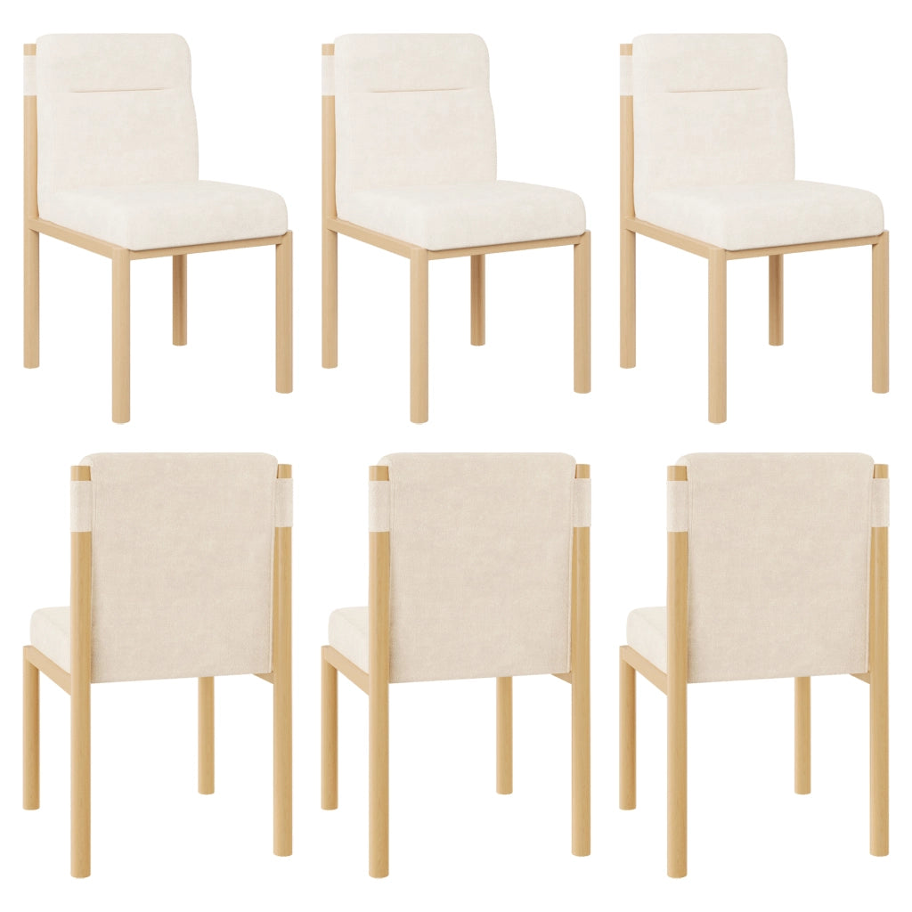 Sedie da pranzo 6 pezzi con seduta imbottita e schienale, struttura in metallo e rivestimento in sherpa beige