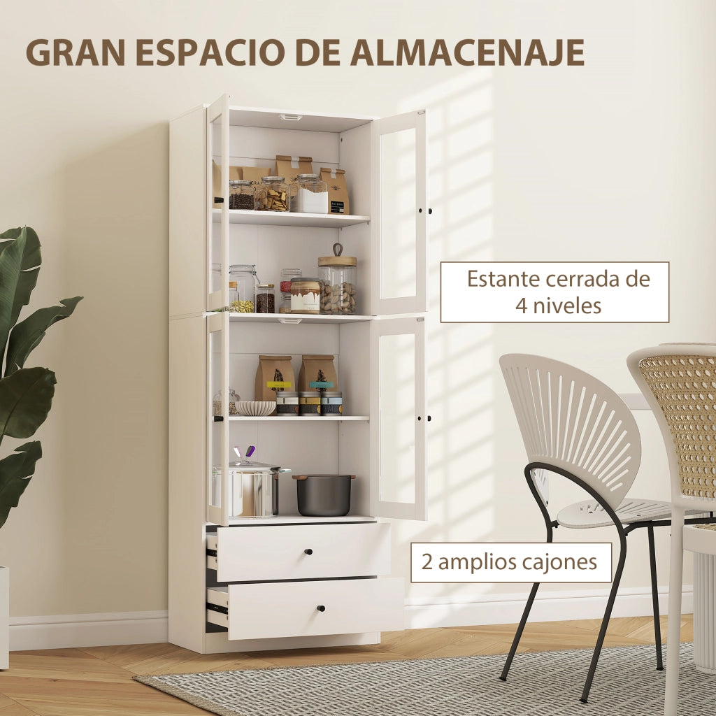 Armadio Cucina con Ante Vetrate e 2 Cassetti ¨C Zephmum ¨C 59x30x170 Bianco