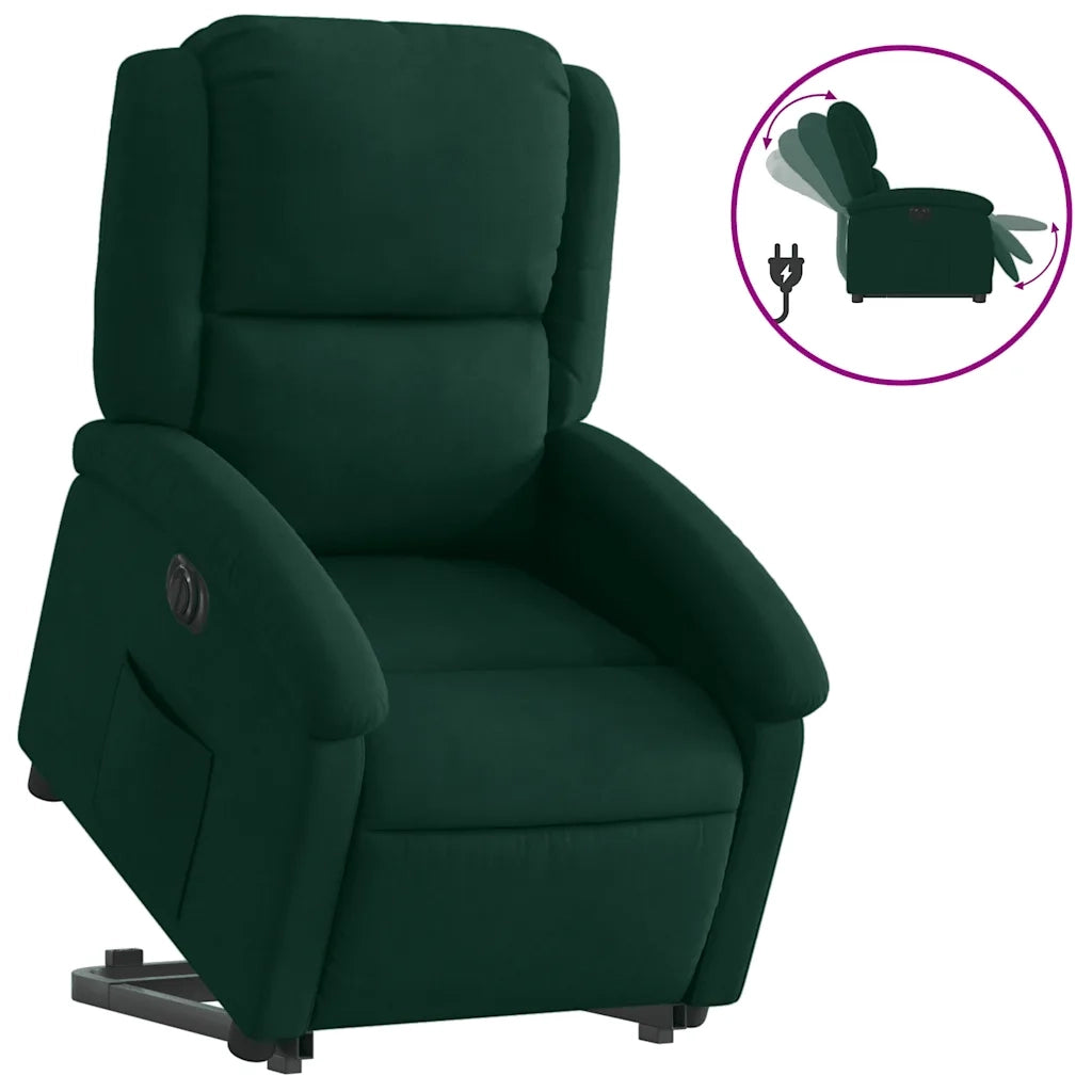 Poltrona Alzapersona Reclinabile Elettrica Verde Scuro Velluto 3204324