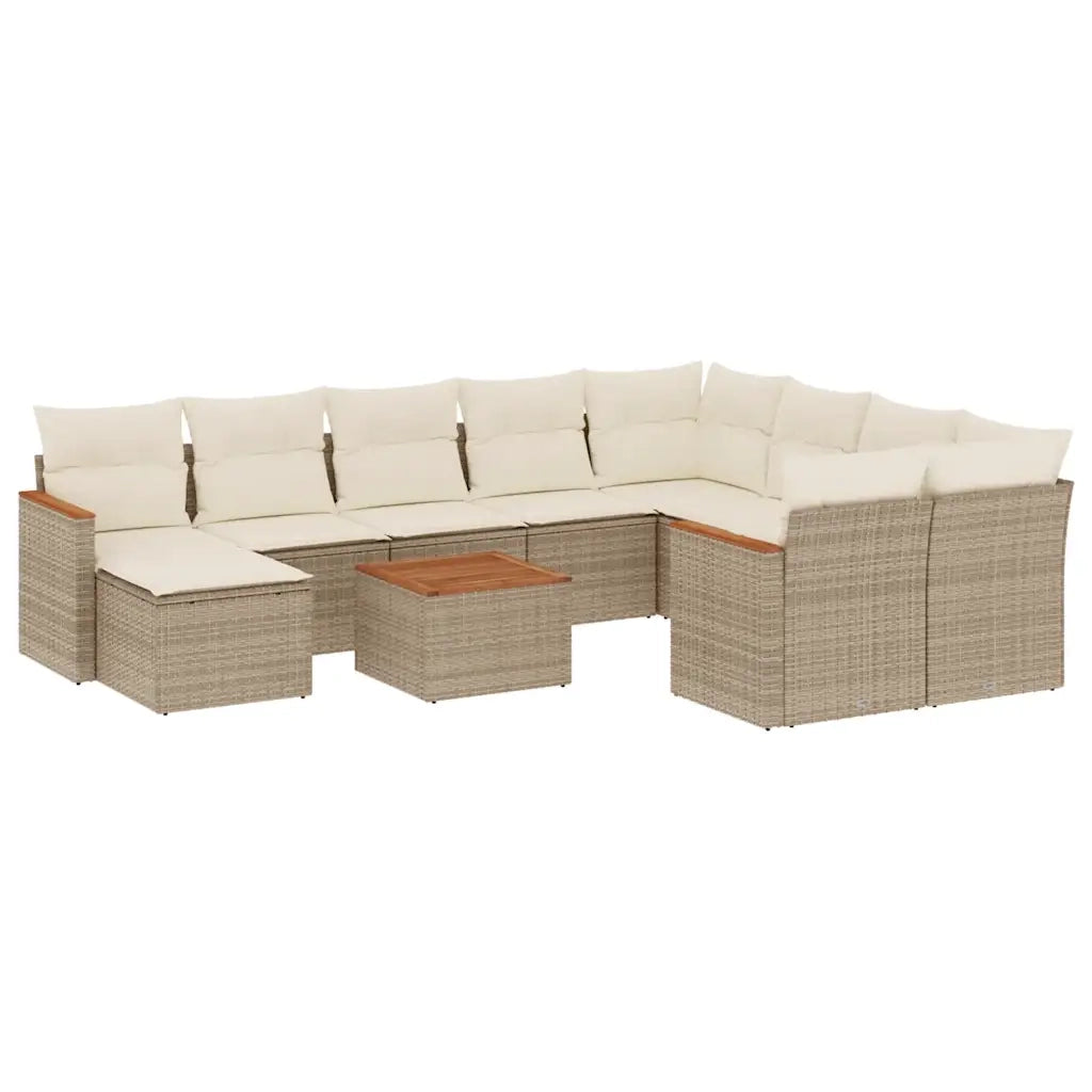 Set Divani da Giardino 11 pz con Cuscini Beige in Polyrattan