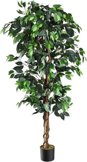 Albero Artificiale Fico di Betulla 180 cm, Pianta Verde con Vaso in Cemento e 1008 Foglie, Decorazione d’Interno per Casa ed Ufficio