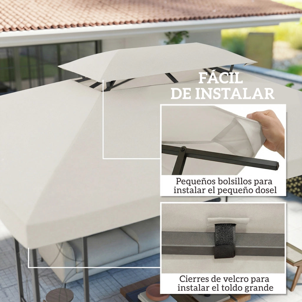 Toldo 4x3 m ¨C zephmum ¨C Crema, Tessuto, Doppio Tetto, Drenaggio, UV