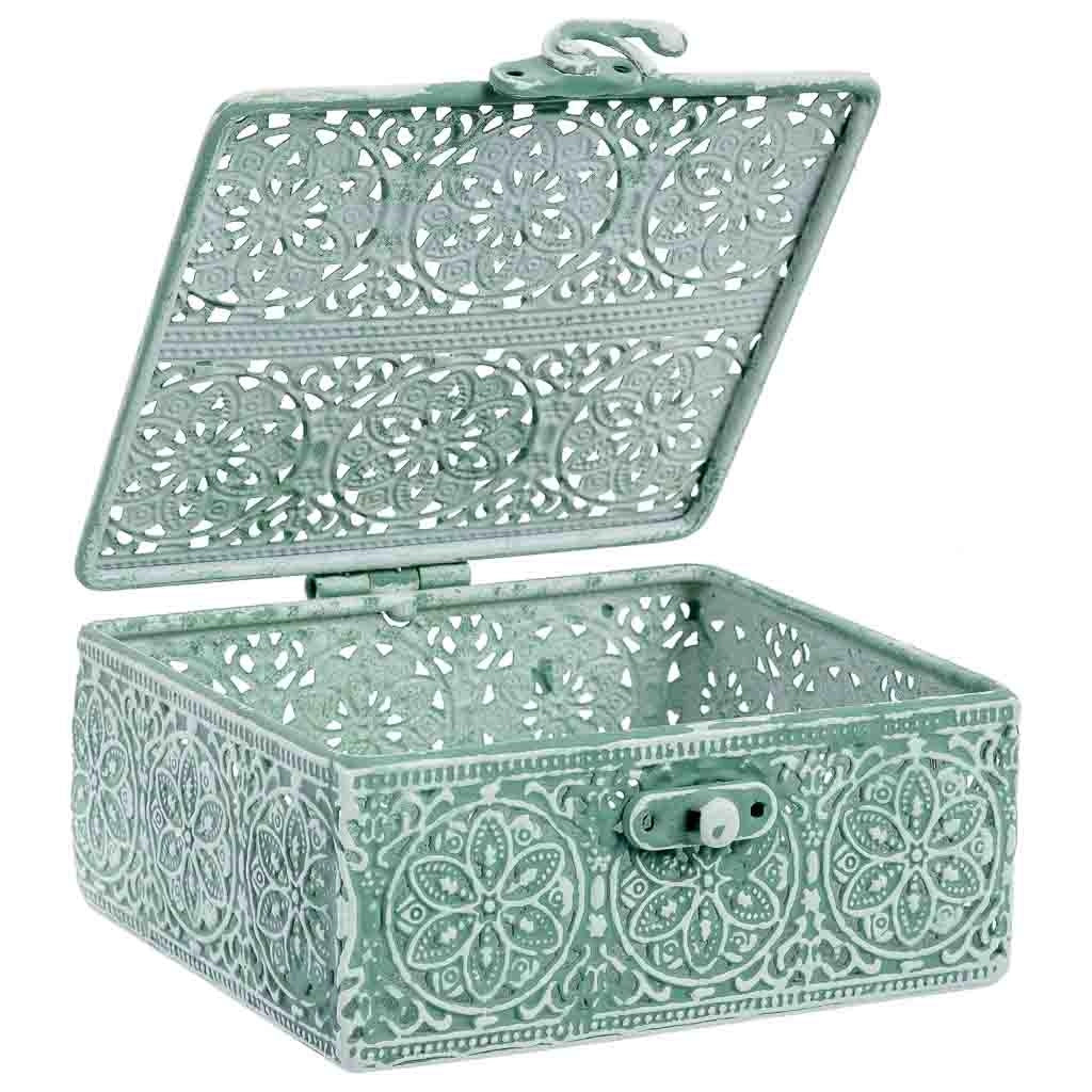 Scatola in metallo verde 12.5x12.5x6h cmh cm