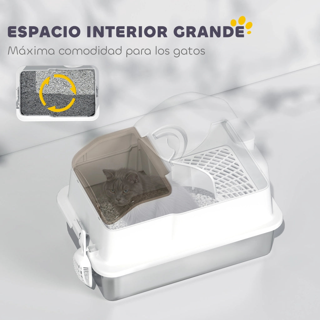 Arenero per Gatti Coperto con Bandeja in Acciaio Inossidabile ¨C Zephmum ¨C Bianco