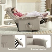 Poltrona Alzapersona Elettrica Reclinabile con Poggiapiedi, Telecomando  e Tasca, Beige