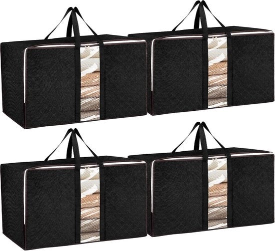 Set di 4 sacche trasparenti di stoccaggio con chiusura a zip - adatte per abbigliamento, coperte, lavanderia e organizzazione sottocassa - nero