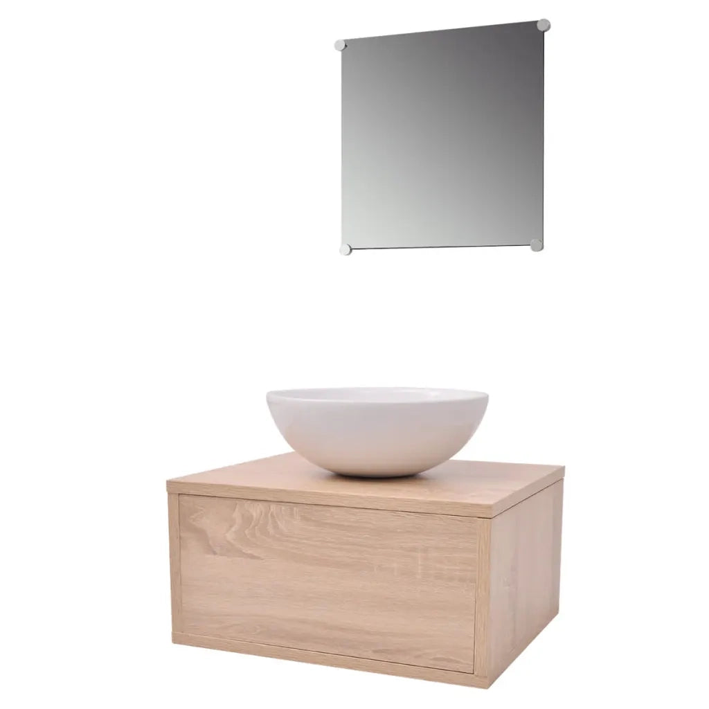 Set Mobili da Bagno 4 pz con Lavabo e Rubinetto-Armadietto da bagno Beige