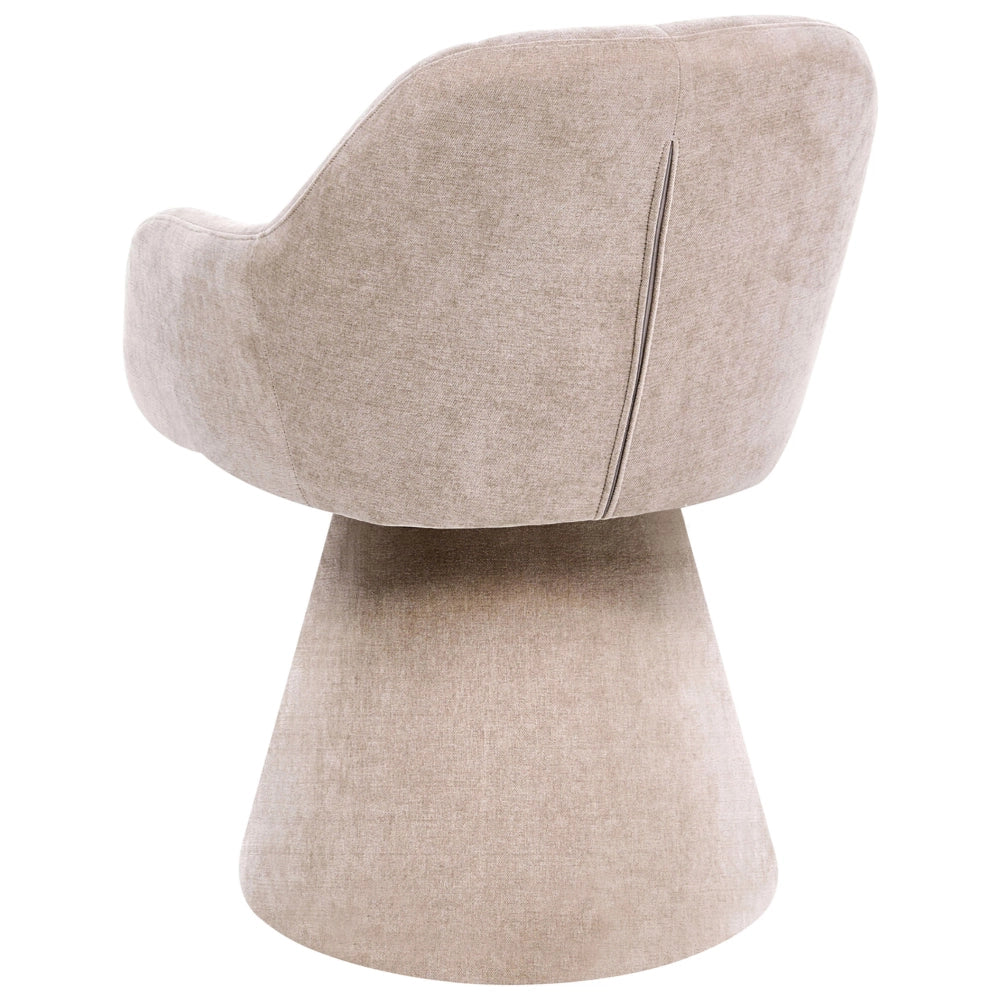 Sedia da pranzo girevole interamente rivestita in tessuto beige per soggiorno moderno