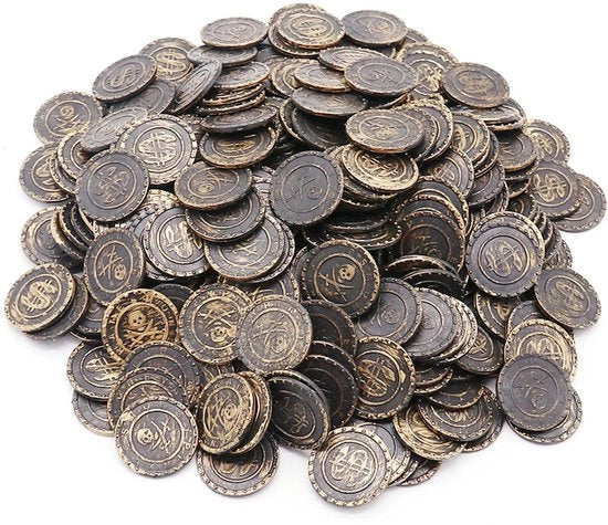 Monete d'oro 100 pezzi - Giochi per bambini - Festa piratesca - Caccia al tesoro - Compleanno - Materiale ecologico - Monete in plastica