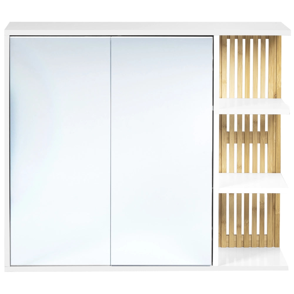 Mobiletto per bagno MDF con scaffali in bambù spazio di archiviazione arredamento per bagno bianco e legno chiaro