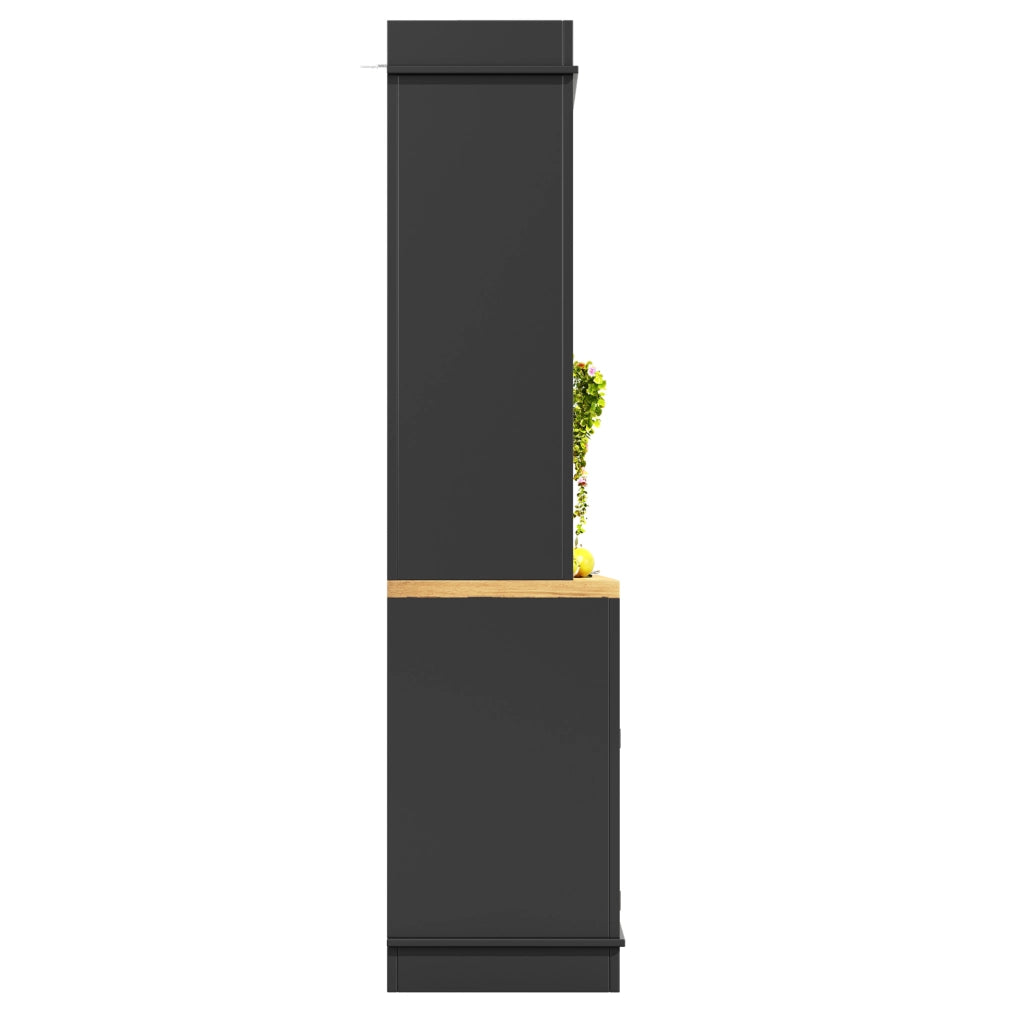 Credenza alta da cucina 107x43x184 cm in MDF nero con LED USB