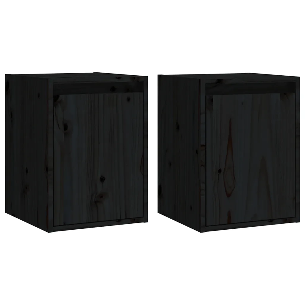 Set di 2 pratici pensili da parete contemporanei decorativi 30 x 30 x 40 cm realizzati in legno massello di pino nero 02_0048086